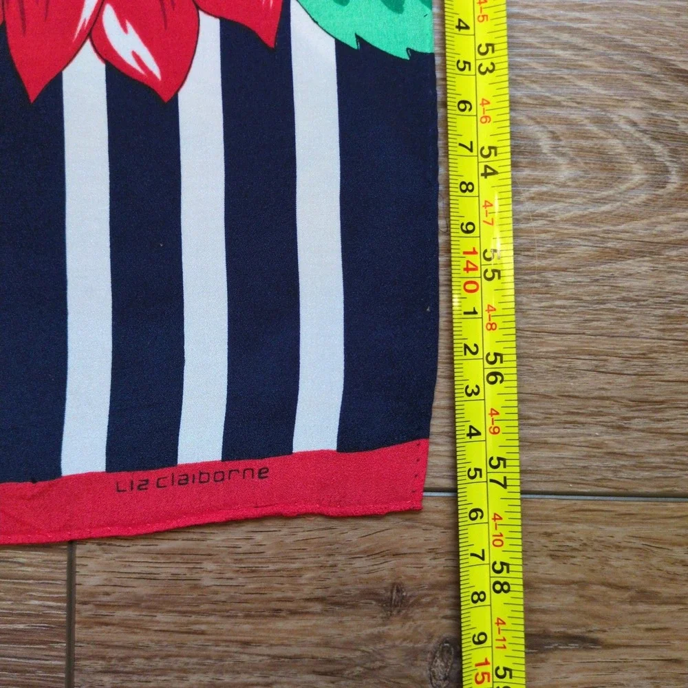 Vtg Liz Claiborne Graphic Floral Silk Scarf -‎ Stripes Polka Dot Red White Black